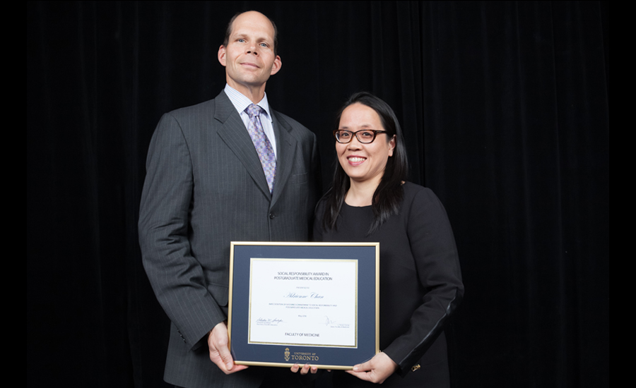Associate Dean, PGME Glen Bandiera presents award to Dr. Adrienne Chan