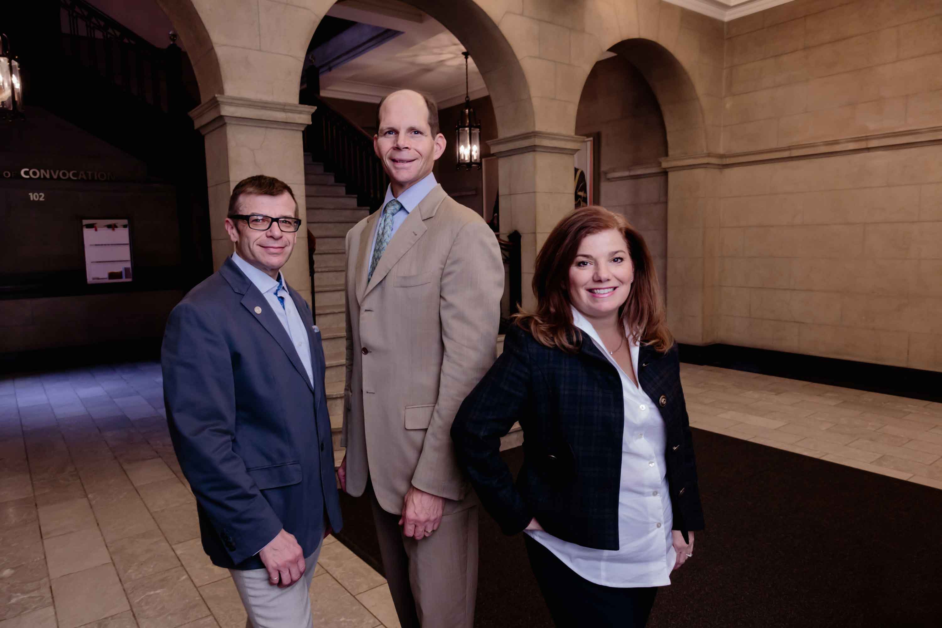 Vice Dean Post MD Salvatore Spadafora, Associate Dean CPD Suzan Schneewiss and Associate Dean PGME Glen Bandiera at Simcoe Hall – November 2017